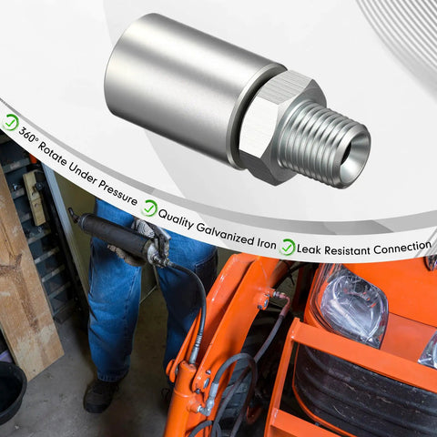 Close-up of Inline Grease Gun Hose Swivel Connector With One Eighth NPT Threads For Manual Grease Guns Universal Fit