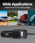 Image of Plug And Play Road Warrior 10 Foot DC Power Cable Featuring Dual 100 Watt Charging Bays and Integrated Volt Gauge for versatile use in cars and trucks.