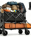 Heavy Duty Collapsible Beefy Double Decker Wagon With Tailgate 55 Inch Long Foldable Cart 600 Lbs Capacity All Terrain Big Wheel Beach Utility Cart For Outdoor Camping Sports And Shopping loaded with gear