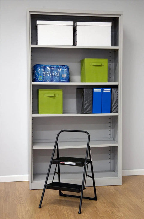 Lightweight Two Step Home Stool for easy reaching and cleaning, slip resistant steps, stable support near cabinet