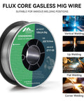 Flux Core Gasless MIG Wire 0.035 Inch E71T-GS Mild Carbon Steel 10 Pound Spool Low Splatter Welding Applications