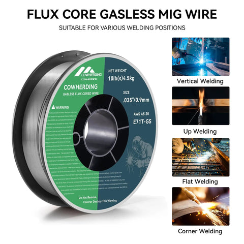 Flux Core Gasless MIG Wire 0.035 Inch E71T-GS Mild Carbon Steel 10 Pound Spool Low Splatter Welding Applications