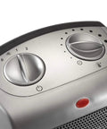 Top controls of Compact Desktop Ceramic Space Heater With Adjustable Thermostat, Two Heat Settings And Fan Only Mode, Quiet Personal Heater