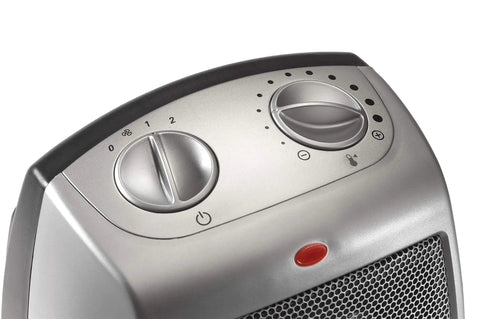 Top controls of Compact Desktop Ceramic Space Heater With Adjustable Thermostat, Two Heat Settings And Fan Only Mode, Quiet Personal Heater