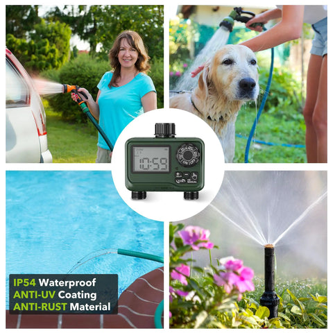 2 Zone Programmable Sprinkler Timer With Rain Delay for Outdoor Lawn and Garden Irrigation Automatic Watering System scenes
