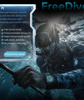 Scuba Diving Computer Watch With 100M Water Resistance LED Backlight And Easy Read Display For Night Dives Built For Swimmers Divers Sailors And Adventurers With Built In Compass Altimeter Barometer Stopwatch Alarm For Surfing Hiking in use by a diver underwater, showcasing free diving mode features.