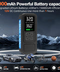 Y34 Portable Tire Inflator Air Compressor With Digital Pressure Gauge 150 PSI Cordless 6000mAh shown with cars and bikes