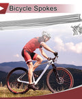 12 Piece 14G 275mm Bicycle Spokes 304 Stainless Steel Silver Tone For Road And MTB Wheels, cyclist in background.
