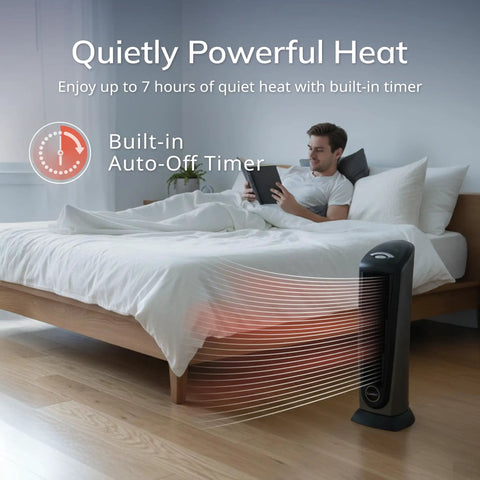 1500W Ceramic Tower Space Heater With Remote, Thermostat, Timer And Wide Oscillation, Fast Even Heat For Small To Medium Rooms
