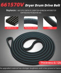 661570V dryer drum drive belt details from All-In-One Cabrio Dryer Repair Kit with dimensions and cross-section view.