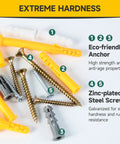 Drywall Anchors And Screws Kit With 135 Push In Anchors And 135 Flat Head Screws demonstrating eco-friendly design