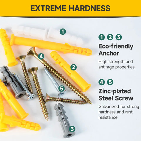 Drywall Anchors And Screws Kit With 135 Push In Anchors And 135 Flat Head Screws demonstrating eco-friendly design