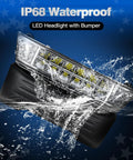 Led Headlights With Heavy Duty Bumper Kit For Club Car Precedent 2004 Up Golf Cart Delivers Legit Crisp 12 Volt Illumination And A Total Ride Transformation - Waterproof design with LED headlight on a black bumper in water.