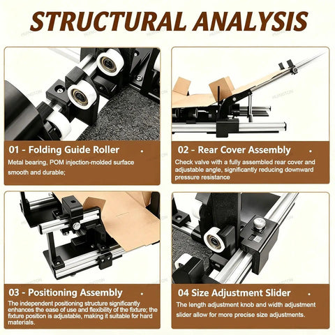 Heavy Duty Manual Box Folding Tool Adjustable Corrugated Cardboard Folder with Folding Guide Roller and Size Adjustment Slider.