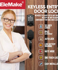 Oil Rubbed Bronze Electronic Keypad Deadbolt With Keyless Entry and features shown, for heavy duty use.