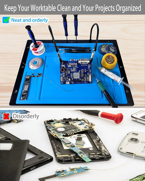 Helping Hands Soldering Station With Soldering Mat And Six Flexible Arms Third Hand Tool on a wooden worktable