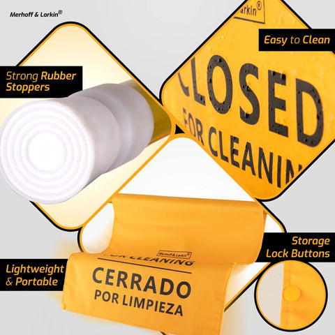 Expandable No Frills Multilingual Closed For Cleaning Sign For Doors English Spanish French From 28.25 Inches To 53 Inches
