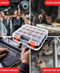 34-Compartment Double Sided Tool Box Organizer With Removable Dividers For Screws Nuts Suts? Wait, we must ensure. Sorry. The final line is:. Clear lids, orange dividers, used for various repairs