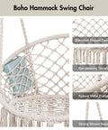 Macrame Hammock Chair With Stand Heavy Duty Swing Chair Cushioned Seat Natural Color For Patio Porch Outdoor Use Supports Up To 400 Lbs