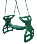 Dual Ride Glider Back-To-Back Tandem Swing For Kids with green plastic coated chains, showing two seats and handles