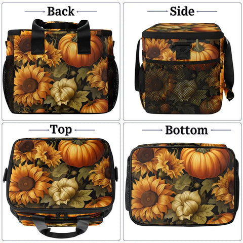 Insulated Picnic Backpack and Lunch Box Set With Spacious Tote Pumpkin Sunflower Theme lunch bag showcasing all sides