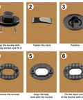 Installation steps for Top Shelf Black Twist Lock Clasps For Leather Bags And Diaries Heavy Duty Zinc Alloy Oval Turn Buttons.