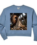 Cozy Black Crop Sweatshirt For Women Made With Soft Washed US Cotton Fabric To Rock That Relaxed Fits Style And Vibes From Grunge Factory Gear Looks with a large gear graphic on front.