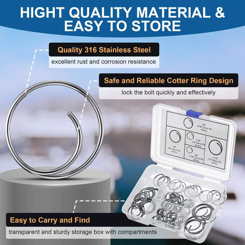 66 Piece Stainless Steel Cotter Ring Kit With Five Sizes Durable 316 Stainless Steel Split Rings in open box