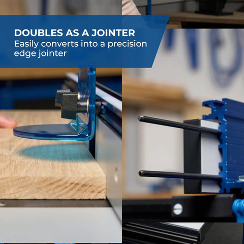 Close-up of woodworking tool converting for edge jointing