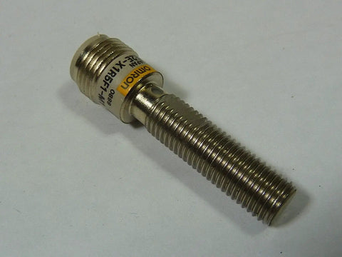 Inductive Proximity Sensor With 1.5 Millimeter Sensing Range PNP Output And 10 To 40 V DC Supply Cylindrical Housing RoHS Compliant Model E2E X1R5F1 M1 Proximity Sensor For Industrial Automation showing threaded cylindrical housing.