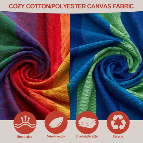 Close-up of colorful cotton polyester fabric from Single Person Brazilian Hammock With Carry Bag And Strong Ropes, Ultra Comfortable