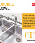 Drop In Double Bowl Stainless Steel Kitchen Sink With EZ Torque Fastener System, 33 Inch sink with faucet, left right basins