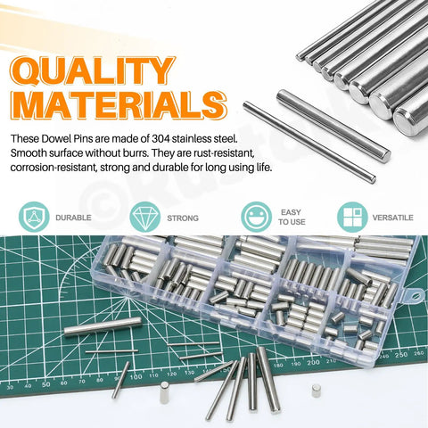 100 Pcs M6 Stainless Steel Dowel Pin Kit With 11 Sizes From M6x6mm To M6x45mm Heavy Duty Shelf Supports For DIY Projects