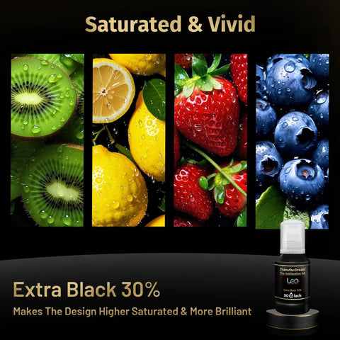 Saturated fruit images illustrating vivid colors from Sublimation Ink 337ML Autofill Bottles For Epson EcoTank Printers ET series.