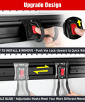 Garage Tool Organizer Wall Mount System with 64 Inch Rails and Eight Heavy Duty Adjustable Hooks, secure locking mechanism