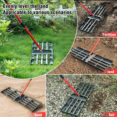 Lawn Leveling Rake With 78 Inch Adjustable Steel Handle And 30x10 Ground Plate For Yard Grass Soil Dirt Or Golf Course Turf