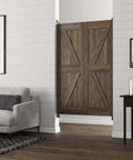 Living room with rustic wooden door using Heavy Duty Gravity Double Action Pivot Door Hinge For Saloon And Cafe Doors.