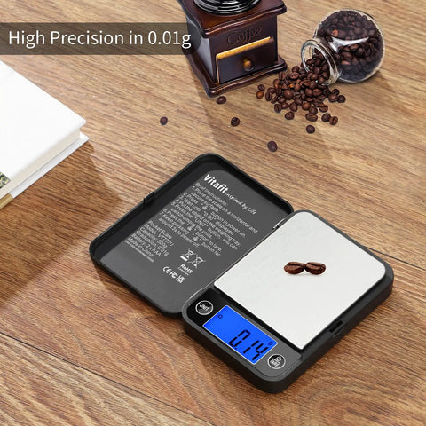 Ultra Accurate 0.01g Digital Pocket Scale With 500g Capacity For Lab Kitchen Coffee Jewelry And Food Black Portable Precision Weighing For On The Go Outdoors displaying 0.14g with coffee beans