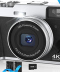 4K Digital Camera With 48MP Auto Focus, 16x Zoom, Flash Viewfinder And Dial, Vlogging Ready Anti Shake, Dual Batteries, SD Card Included