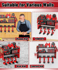 Modular Power Tool Organizer Wall Mount For Garage on wooden, pegboard, brick, and concrete walls.