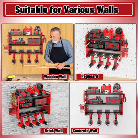 Modular Power Tool Organizer Wall Mount For Garage on wooden, pegboard, brick, and concrete walls.