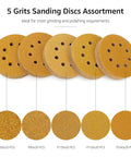 5 Inch 8 Hole Hook And Loop Sanding Discs Assorted Grit 100 Pack With 60 80 120 150 240 Grit for metal wood plastic stone