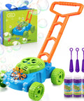 Bubble Lawn Mower Toy With Realistic Sounds And Bubble Maker For Toddlers with packaging and bubble solution.