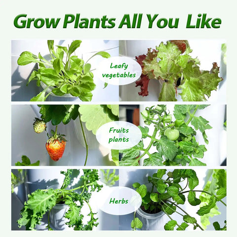 Dope Vertical Hydroponic Growing Tower Kit With Nine Layers And Thirty Six Plant Spots showcasing leafy vegetables, fruits, and herbs.