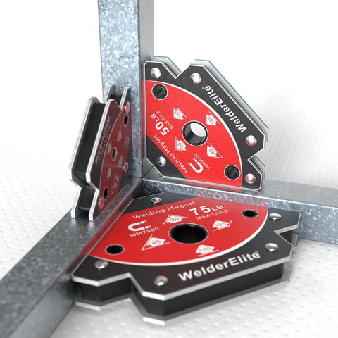Six Magnet Welding Set With 2x25Lb 2x50Lb 2x75Lb Arrow Holder showing galvanized steel magnets at 45, 90, 135 degrees