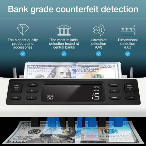 Beast Money Counter Machine With Counterfeit Detection Counts Up To 1000 Bills Per Minute Adds And Batches LCD Display