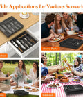 Multiple uses of Sturdy Silverware Organizer With Lid For Drawer Or Countertop, in kitchen, home party, picnic, and cookout