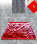 Wood Grain Concrete Stamp Molds 16x16 Inch for realistic stone texture, shown with red polyurethane mold and handles