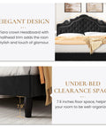Queen Bed Frame With Fly Velvet Upholstery, Adjustable Diamond Tufted Headboard, Heavy Duty Steel Accents, Solid Wood Slat Base, Skip The Box Spring, Fast Fix Assembly, Sleek Matte Black with tiara crown headboard and 7.9 inches under-bed clearance.