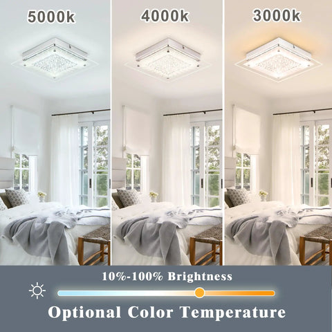 26 Inch LED Crystal Flush Mount Ceiling Light Fixture, Dimmable 4000K Rectangle Crystal Panels in various light temperatures